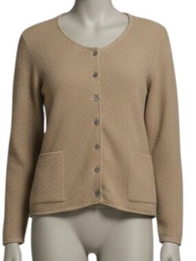 Gudrun Sjoden Cardigan Sweater Knit Top Textured Cotton Beige S